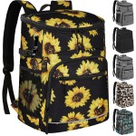 Cooler Backpack Insulated Leakproof Waterproof Backpack Cooler Bag 30 Cans, Large Capacity Lightweight Travel Camping Beach Backpack Cooler Ice Chest for Men and Women, Sunflower
