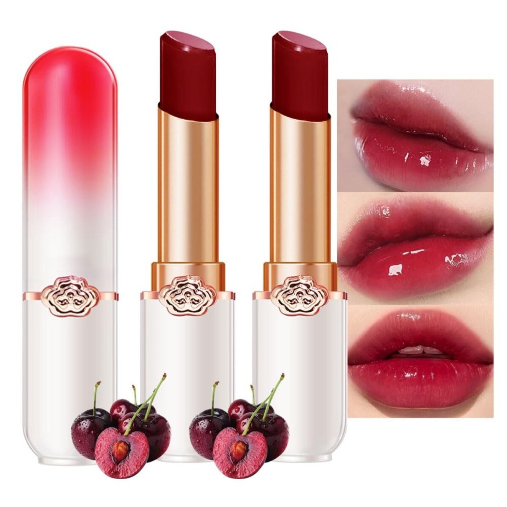 BINGBRUSH 2 Pcs Red Cherries Color Changing Lipstick Queen,PH Mood Long Lasting Labiales Lip Gloss Lip Balm Tinted Magic Lip Stain Makeup Lipstick Set for Women