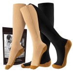 cerpite Zipper Compression Socks, 2 Pairs 15-20 mmHg Closed Toe Compression Stockings for Men Women