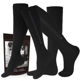 cerpite Zipper Compression Socks, 2 Pairs 15-20 mmHg Closed Toe Compression Stockings for Men Women