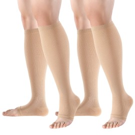 bropite Open Toe Compression Socks for Men & Women - 2 Pairs of 15-20 mmhg Knee High Stockings for Circulation Support
