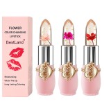 BestLand 3 Pcs/Set Flower Jelly Lipstick Set Temperature Change Moisturizer Long Lasting Nutritious Balm Magic Color Change Lip Gloss (3Pcs Flower Jelly Lipstick 010203)
