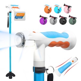 BigAlex Folding Walking Cane with Two Led Lights for Elderly Solid Base Adjustable Walking Stick with Carrying Bag for Men Women