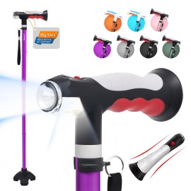 BigAlex Folding Walking Cane with Two Led Lights for Elderly Solid Base Adjustable Walking Stick with Carrying Bag for Men Women