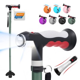 BigAlex Folding Walking Cane with Two Led Lights for Elderly Solid Base Adjustable Walking Stick with Carrying Bag for Men Women