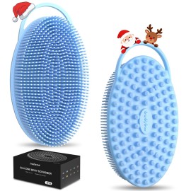 Metene 2 Pack Silicone Exfoliating Body Scrubber with Loop, Body Scrubber for Men and Women, Silicone Loofah for Shower, Soft Silicone for Shower and Bath Skincare Routine(Blue)