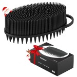 Metene Silicone Exfoliating Body Scrubber with Loop, Body Scrubber for Men and Women, Double-Sided, Soft for Shower and Bath Skincare Routine(Dark Black