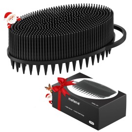 Metene Silicone Exfoliating Body Scrubber with Loop, Body Scrubber for Men and Women, Double-Sided, Soft for Shower and Bath Skincare Routine(Dark Black