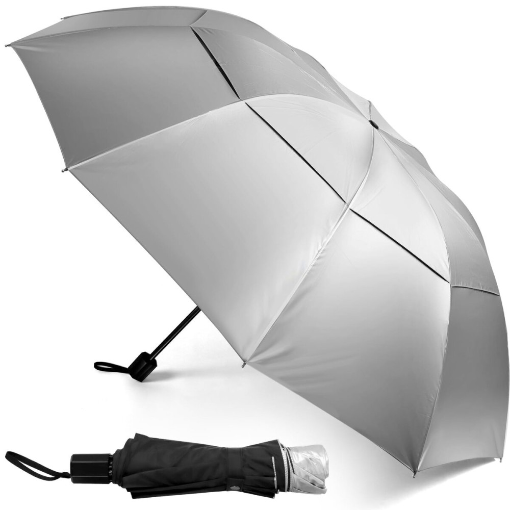 Kalolary UPF 50+ UV Protection Compact Golf Umbrella,62 Inch Extra Large Oversize Double Canopy Vented Umbrella Windproof Waterproof for Men and Women