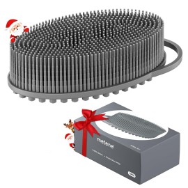 Metene Silicone Exfoliating Body Scrubber with Loop, Body Scrubber for Men and Women, Silicone Loofah for Shower, Soft Silicone for Shower and Bath Skincare Routine (Gray)