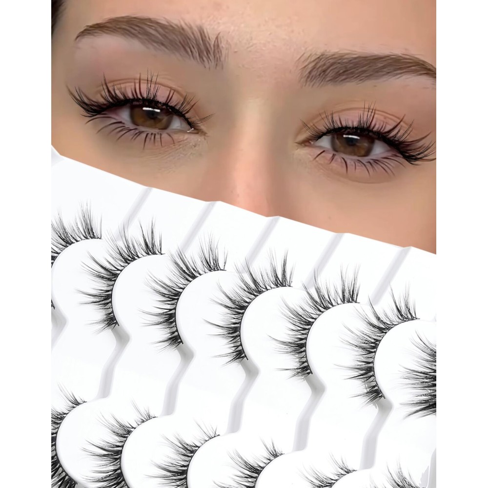 Natural Lashes That Look Like Extensions Strip Lashes Natural Look Thin Band Wispy Eyelashes 13mm Cat Eye False Eyelashes Foxy Eye Lashes 12 mm 7 Pairs S10