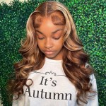 Pizazz Honey Blonde Lace Front Wigs Human Hair Pre Plucked with Natural Hairline 13x4 Glueless Wigs Human Hair 180 Density 4/27 Highlight Body Wave Lace Frontal Wigs 18 Inch