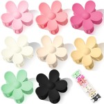 Flower Hair Claw Clips 8PCS Cute Matte Large Claw Clip Strong Hold Daisy Clip Barrettes Large Hair Clamps Accessories For Thick Thin Hair Women Girls Gifts