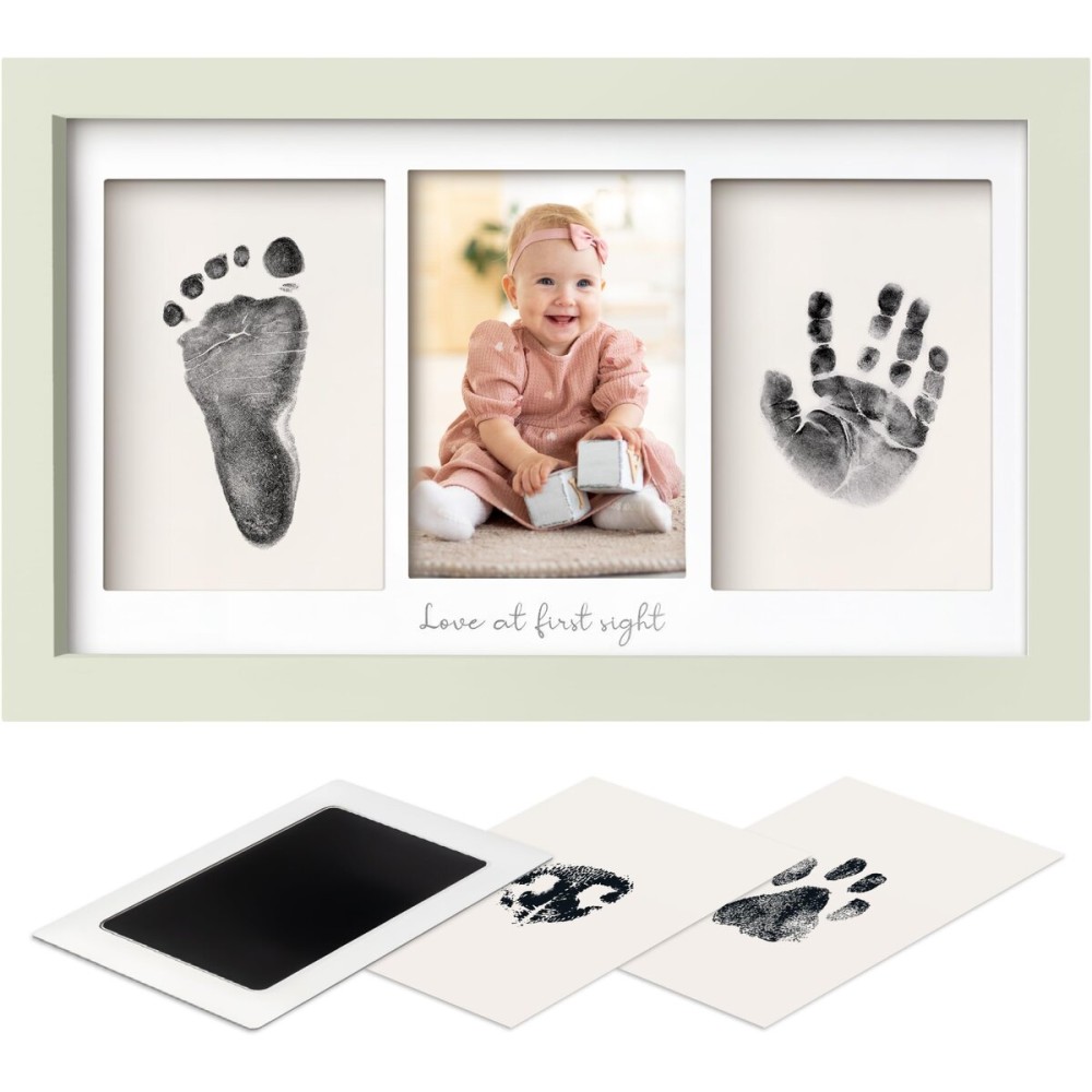 Inkless Hand and Footprint Kit, Boy, Girl, Newborn Keepsake - No Mess Ink Pad for Baby Handprint, Clean Touch Paw Print Kit for Dog Picture Frame, Personalized Baby Christmas Shower Gifts (Sage)