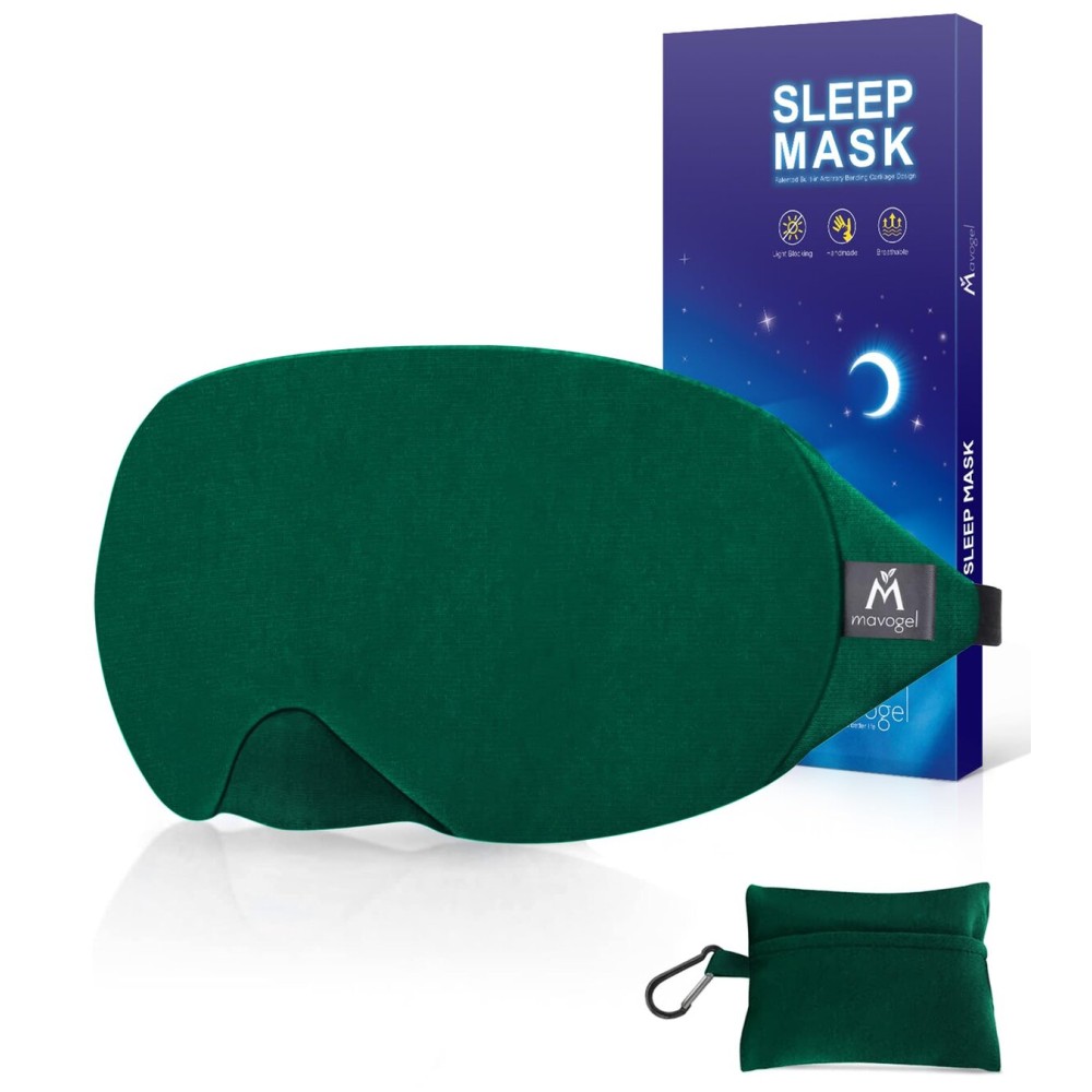 Mavogel Cotton Sleep Eye Mask - Breathable Light Blocking Sleep Mask, Soft Comfortable Night Eye Mask for Men Women, Eye Cover for Travel/Sleeping/Shift Work, Includes Travel Pouch (Green)