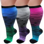 3 Pairs Plus Size Compression Socks for Women and Men Wide Calf 20-30mmhg Extra Large Knee High Support for Circulation