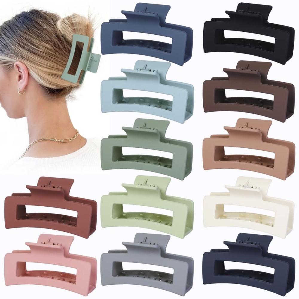 Sisiaipu Hair Accessories - 12 Pcs 3.5 Inch Square Rectangle Jaw Clips for Women and Girls, Multicolor, Thick and Thin Hair