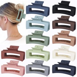 Sisiaipu Hair Accessories - 12 Pcs 3.5 Inch Square Rectangle Jaw Clips for Women and Girls, Multicolor, Thick and Thin Hair