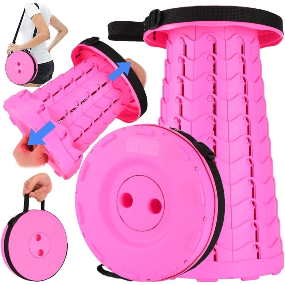 Fishboy Upgraded Collapsible Stool, 400lbs Max Weight, Lightweight But Sturdy, Portable Retractable Folding Telescoping Foldable Camping Stool for Adults Outdoor Fishing Hiking Gardening Travel BBQ