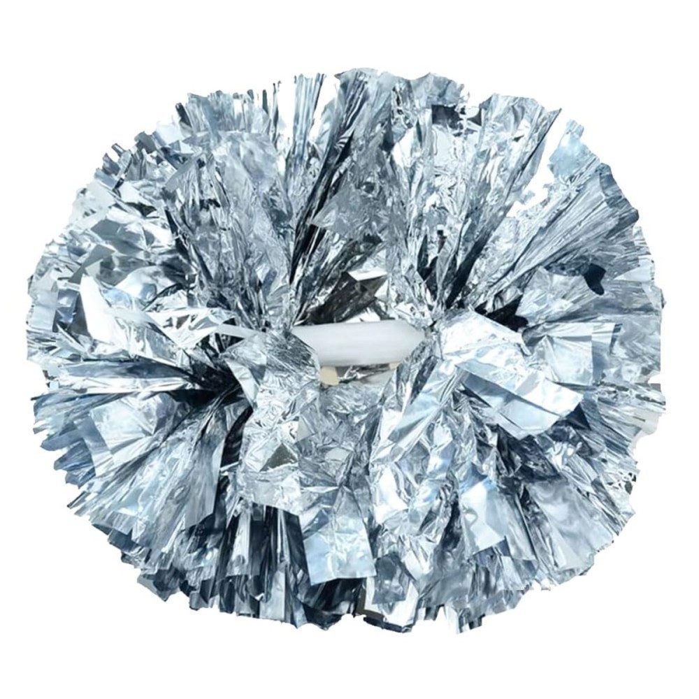 Hooshing 6PCS Silver Pom Poms Cheerleading Metallic Cheer Pom Poms with Plastic Handle for Team Spirit Sports Dance Cheering Kids Adults