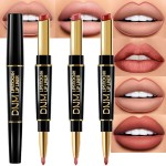 evpct 3Pcs Nude Beige Light Brown Rose Gold Lip Liner and Lipstick Set for Women Matte 24 Hour Lipstick Pen and with Lip Liner Pencil Set Long Lasting 24 labial labiales mate 24 horas originales