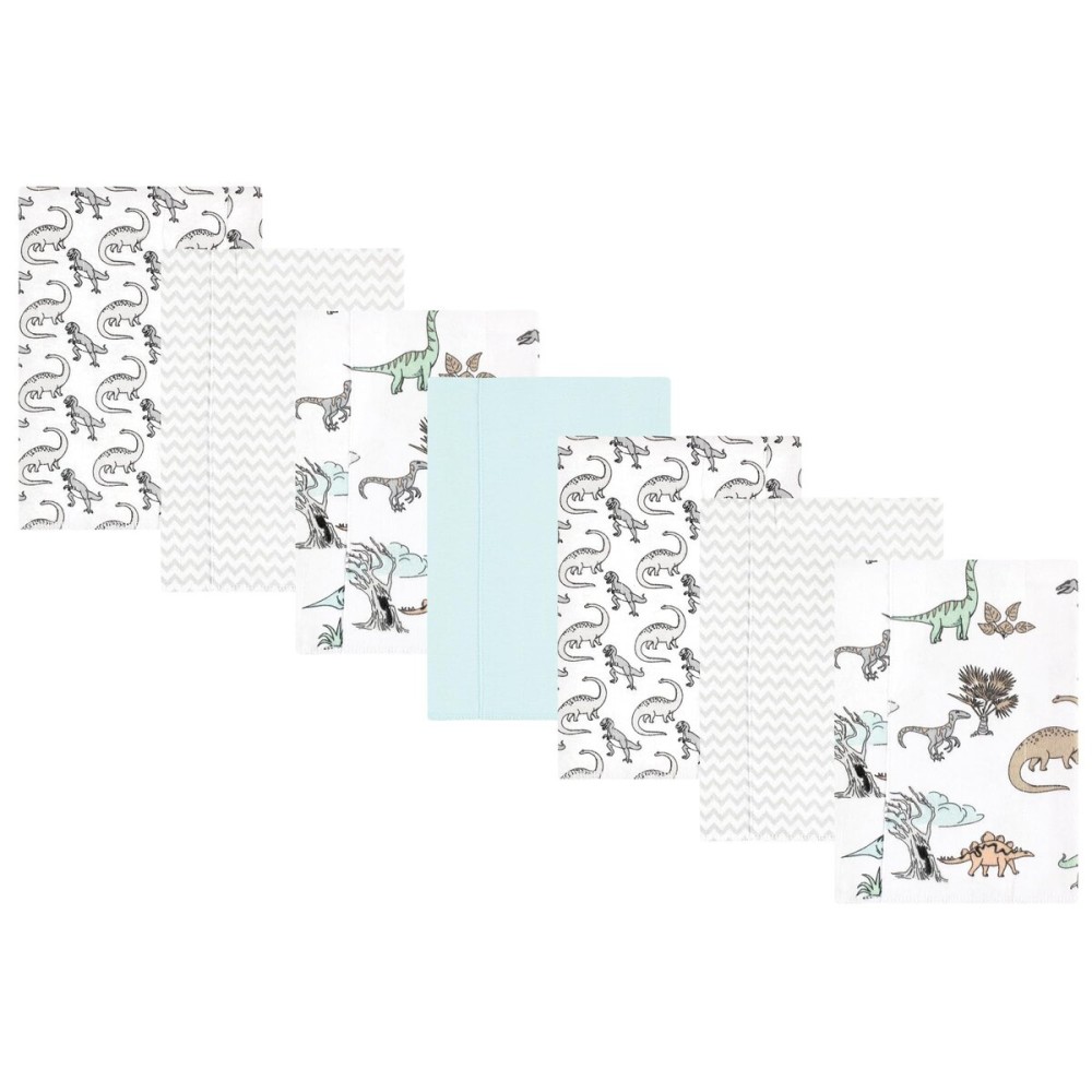 Hudson Baby Unisex Baby Cotton Flannel Burp Cloths 7-Pack, Neutral Dino World, One Size