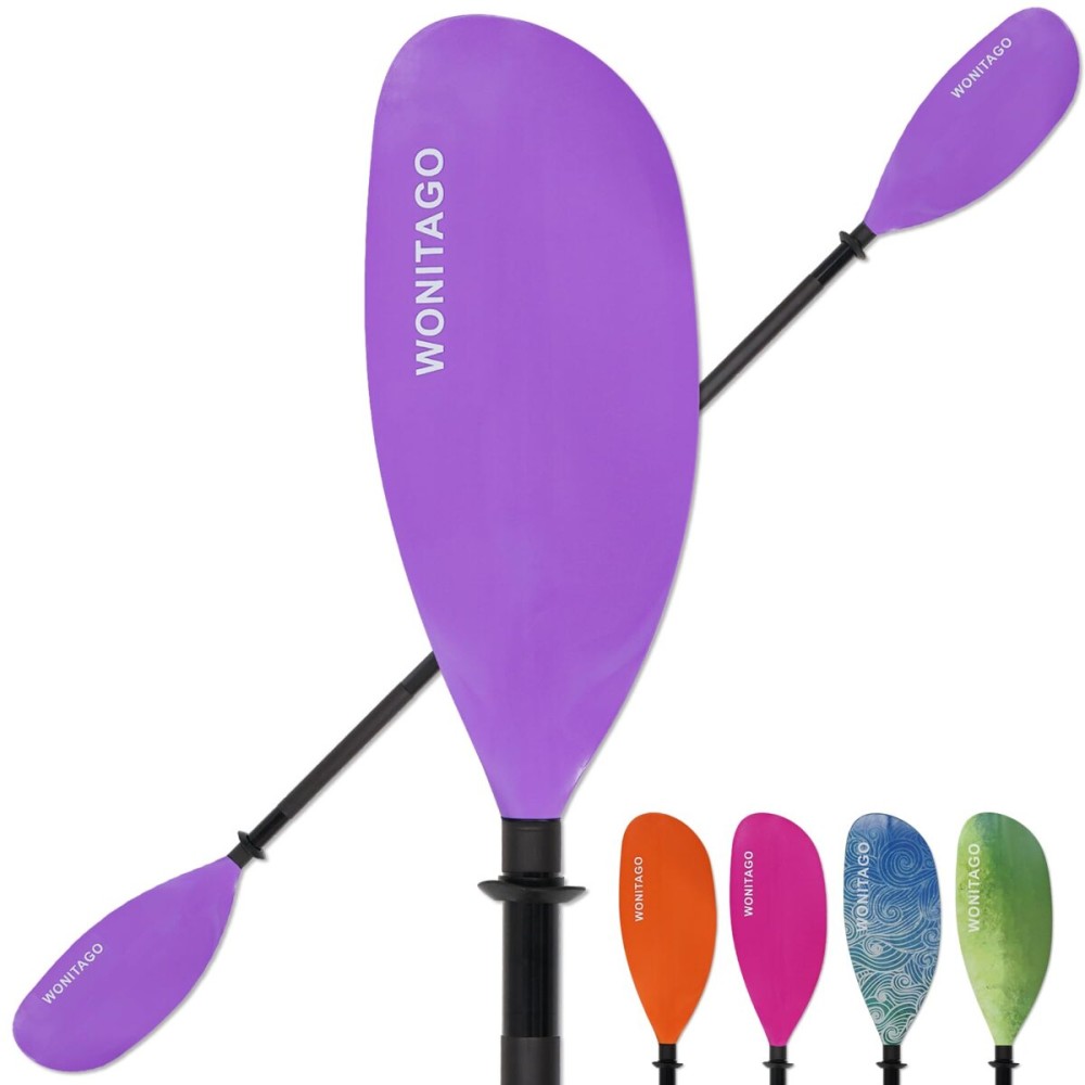 WONITAGO Kayak Paddles with Alloy Shaft and PP Blade, Floating Kayaking Oars, Adjustable 230-250 cm/90-98 Inches, Purple