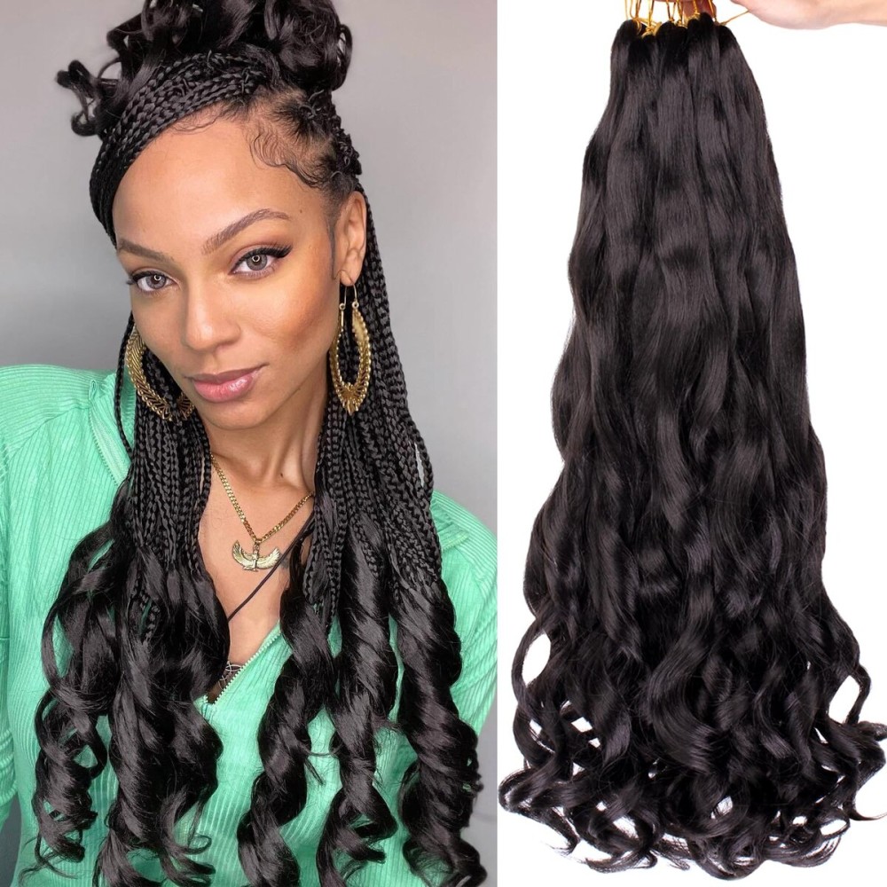 COOKOO 18 Inch French Curls Braiding Hair 2 PCS Long Curly Pre-Stretched Spanish Wavy Crochet Extensions 1B
