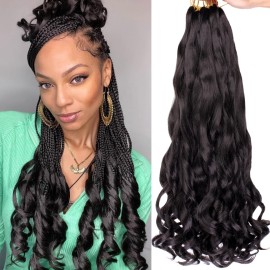 COOKOO 18 Inch French Curls Braiding Hair 2 PCS Long Curly Pre-Stretched Spanish Wavy Crochet Extensions 1B