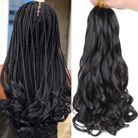 COOKOO 2 Packs 14 Inch French curly Braiding Hair for Goddess Box Braids with Loose Wave Curly Ends Natural Black Pre Stretched Braiding Hair French Curls Braids Synthetic Hair Extentions 1B