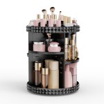 Rosoenvi Rotating Makeup Organizer, 360 Spinning Skincare Organizers, Adjustable Layer Cosmetic Storage Lazy Susan Makeup Organizers for Dresser Bathroom, Medium, Black