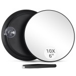 10X Magnifying Mirror with 3 Suction Cups - 6\'\' Stick on Makeup Mirror with 10X Magnification, Magnified Makeup Mirror Portable Handheld Cosmetic Mirror and Tweezers Set for Travel, Makeup, Bathroom
