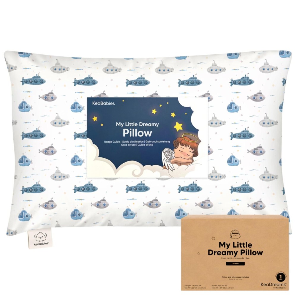Toddler Pillow with Pillowcase - 13x18 My Little Dreamy Kids Travel Bed Pillows for Sleeping, Organic Cotton Small Pillowcase, Soft & Breathable, Machine Washable, Toddlers 2-5 years old (Submarines)