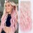 ALXNAN Clip in Long Wavy Hair Extension 20 Inch Blonde Pink Hair Extensions 4PCS Thick Hairpieces Fiber Double Weft Hair for Women