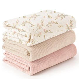 Konssy 3 Pack Muslin Swaddle Blankets for Unisex, Newborn Receiving Blanket, Large 47 x 47 inches, Soft Breathable Muslin Baby Swaddles for Boys & Girls