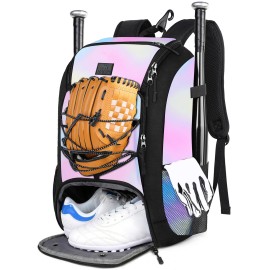 MATEIN Softball Bag for Women, Lightweight Baseball Bat Backpack with Shoe Compartment, Cute Baseball Bag with Fence Hook, Gifts Softball Backpack Fits 2 Bats, Batting Mitten, Teeball Gear, Tie Dye