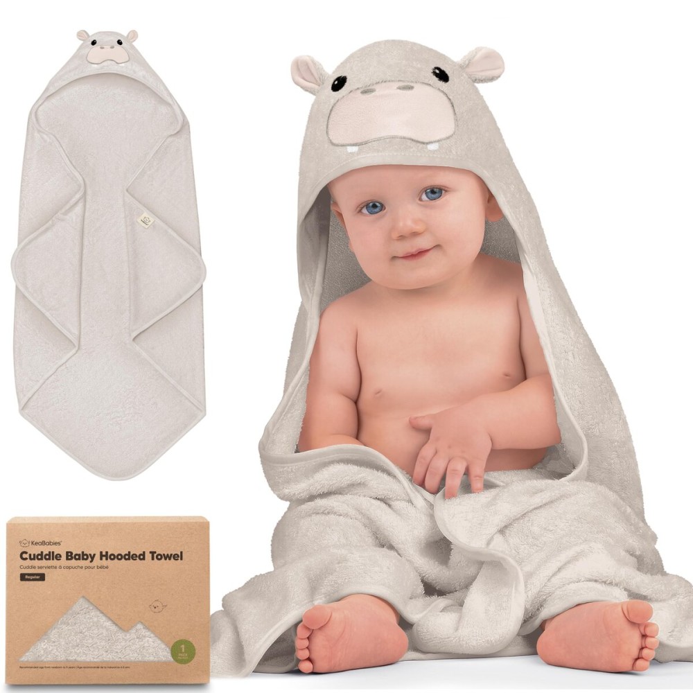 KeaBabies Hooded Baby Towel for Newborn - Viscose Derived from Bamboo Large Baby Bath Towels with Hood for Boys, Girls, Toddler, Extra Absorbent & Soft Newborn Bath Essentials (Hippo, Regular)