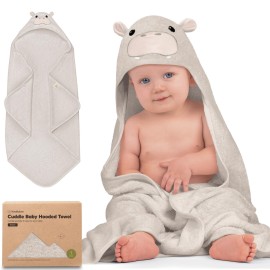 KeaBabies Hooded Baby Towel for Newborn - Viscose Derived from Bamboo Large Baby Bath Towels with Hood for Boys, Girls, Toddler, Extra Absorbent & Soft Newborn Bath Essentials (Hippo, Regular)