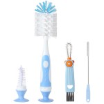 Ariseno 4-in-1 Baby Bottle Brush Set, Bottle Brush for Baby, Bottle Cleaner Brush Set, Including Nylon Bottle Brush, Bottle Cap Brush, Straw Brush, Nipple Brush, BPA-Free (Blue)
