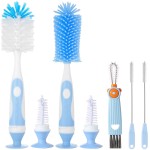 Ariseno 5-in-1 Baby Bottle Brush Set, Including Nylon and Silicone Bottle Brush, Bottle Cap, Straw and Nipple Cleaner, BPA-Free (Blue)