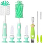 Ariseno 5-in-1 Baby Bottle Brush Set, Bottle Brush for Baby, Bottle Cleaner Brush Set, Including Nylon and Silicone Bottle Brush, Bottle Cap Brush, Straw Brush, Nipple Brush, BPA-Free (Green)