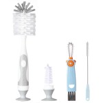 Ariseno 4-in-1 Baby Bottle Brush Set - Including Brushes for Bottles, Straws, Caps, & Nipples - BPA-Free (Grey)