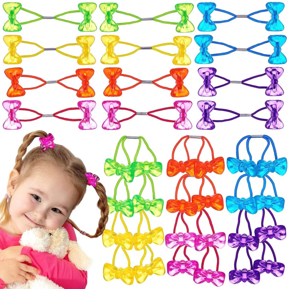 Expressions 24pc Ponytailers Hair Elastics, Mini Bow-Shaped Multicolored Twin Beads Bauble Ponytail Holders, Toddler Hair Accessories, Kids Value Pack