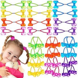 Expressions 24pc Ponytailers Hair Elastics, Mini Bow-Shaped Multicolored Twin Beads Bauble Ponytail Holders, Toddler Hair Accessories, Kids Value Pack