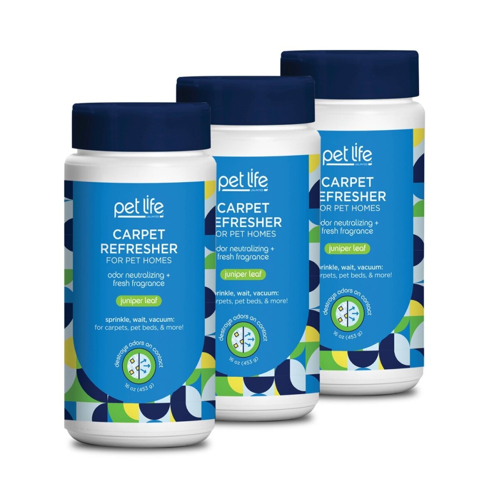 Pet Life Unlimited Carpet Refresher & Deodorizer Powder - Pet Safe, Plant-Based Juniper Leaf Scent, Made in USA - 16oz (Pack of 3)
