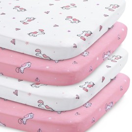 Pack and Play Sheets, Pack n Play Sheets | Mini Crib Sheets 4-Pack, Ultra Soft Pack n Play Mattresses Sheets Compatible with Graco Pack n Play, Soft and Breathable Material, Pink