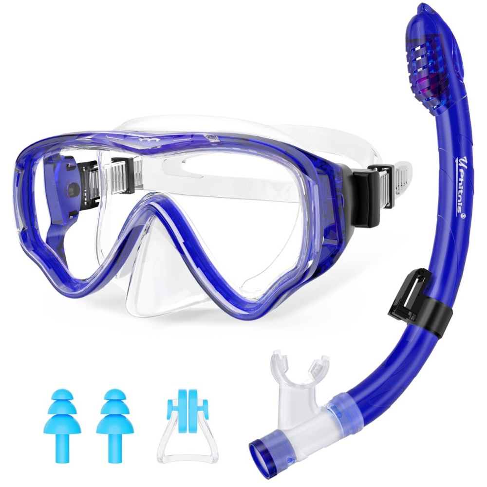 U PHITNIS Kids Snorkel Set for Age 4-14 - Dry Top Snorkeling Gear for Kids Junior & Youth - Childs Diving Mask with Big Eyes for Boys Girls - Anti-Fog Snorkeling Mask and Snorkel Set