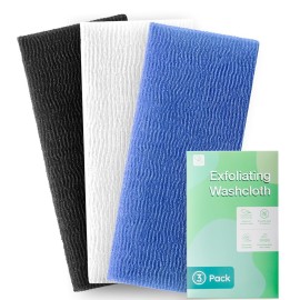 RIUOTA 3-Piece Exfoliating Washcloth Set - African Net Sponge, Japanese Wash Cloth, Face & Body Exfoliator (Black, White, Grey)