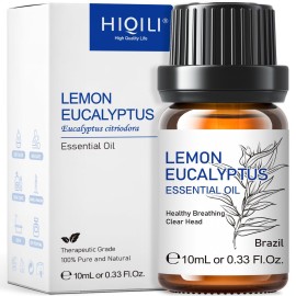 HIQILI Lemon Eucalyptus Oil, for Spary, Diffuser, Indoors, Outdoors, Garden, Yard, 100% Pure Natural - 0.33 Fl Oz