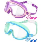 Rantizon Kids Swim Goggles 2 Pack, Wide View Swimming Goggles for Child 3-15, Anti Fog&UV No Leaking Goggles for Boys Girls